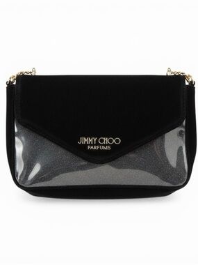Jimmy Choo Black Velvet and Shimmer Crossbody Bag with Gold Chain